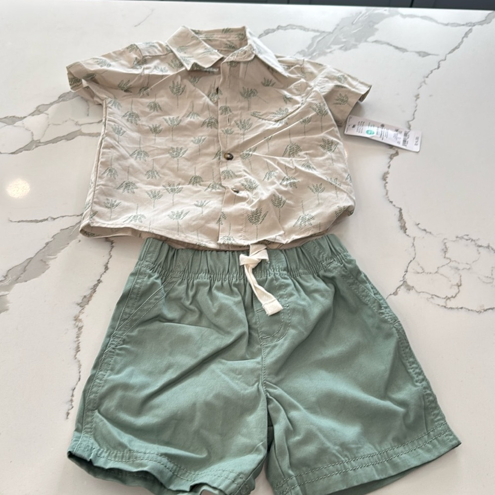 Carters button down shirt shorts set baby boy tropical nwt 9m